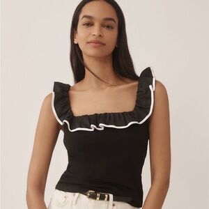 Anthropologie black ruffle trim top